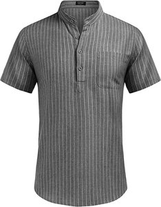 Men's Casual Long Sleeve Henley Shirts Cotton Linen Premium Beach T-Shirt