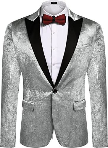 Men's Shiny Velvet Suit Jacket Sequin Tuxedo Blazer for Prom Dinner Party Weddding