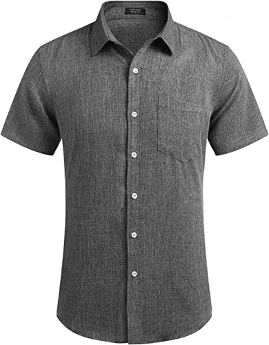 Men's Casual Linen Button Down Shirt Short Sleeve Beach Shirt