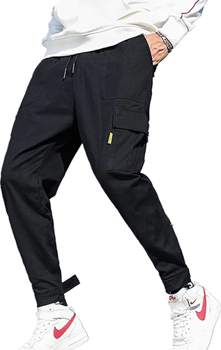 Mens Casual Pants Multi-Pockets Fashion Cargo Joggers Gym Drawstring Long Pants,Streetwear Hip Hop Cargo Pants Joggers for Men