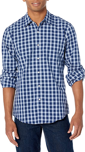 Essentials Men's Slim-Fit Long-Sleeve Casual Poplin Shirt