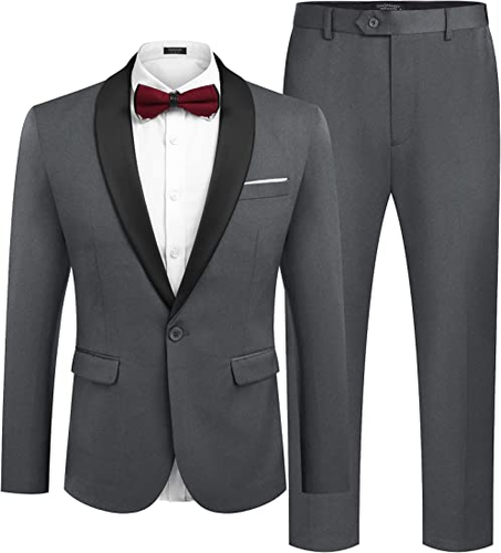 Men's Tuxedo Suits 2 Piece One Button Blazer Jacket Dress Pants Set for Wedding,Dinner,Prom,Party