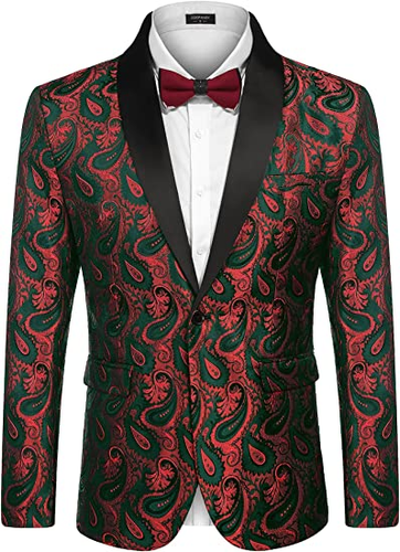 Mens Floral Tuxedo Jacket Paisley Shawl Lapel Suit Blazer Jacket for Dinner,Prom,Wedding