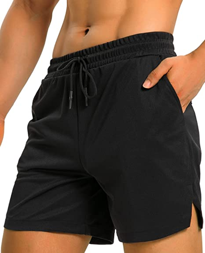 Mens Workout Running Shorts Lightweight Breathable Gym Athletic Shorts 5 inch Inseam Short Men with Zipper Pockets