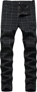 Men's Plaid Pants,Stretch Skinny Flat-Front Casual Slim Fit Business Dress Chinos Pants for Men