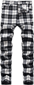 Men's Plaid Pants,Stretch Skinny Flat-Front Casual Slim Fit Business Dress Chinos Pants for Men