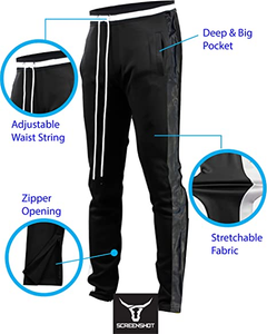 Mens Hip Hop Premium Slim Fit Track Pants - Athletic Jogger Bottom with Side Taping