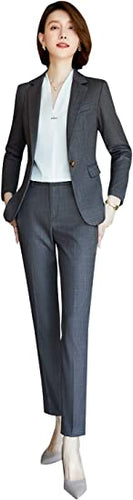 Women’s Business Two Piece Plaid Blazer Sets Double Breasted Office Work Blazer Jacket Pantsuits