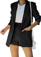 Load image into Gallery viewer, Women&#39;s 2 Piece Open Front Long Sleeve Blazer and Solid Short Pants Suit Sets