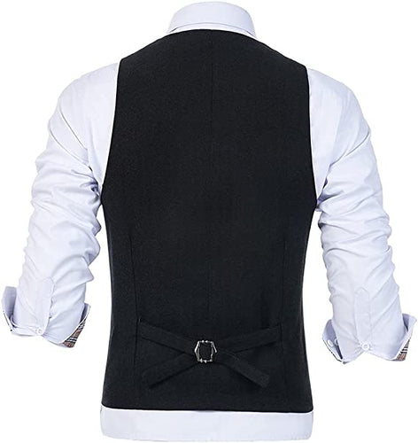 Men's Casual Suit Vest Slim Fit Retro Herringbone Waistcoat Formal Dress Vest