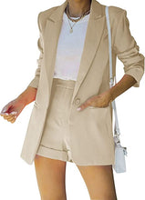 Load image into Gallery viewer, Women&#39;s 2 Piece Open Front Long Sleeve Blazer and Solid Short Pants Suit Sets