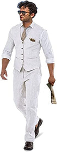 Linen Beach Wedding Suits Men's Slim Fit 2 Piece Groom Suit Prom Party Dress Tuxedos Vest Pants Suit Set