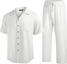 Load image into Gallery viewer, Men 2 Piece Linen Outfit Beach Button Down Shirt Casual Loose Pant Sets