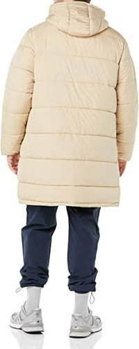 Essentials Men's Longer-Length Heavyweight Hooded Puffer Jacket, Caramel, Large