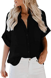 Women's Long Sleeve V-Neck Stripes Casual Blouses Pocket Button Down Shirt Tops