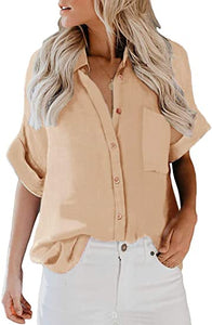 Women's Long Sleeve V-Neck Stripes Casual Blouses Pocket Button Down Shirt Tops