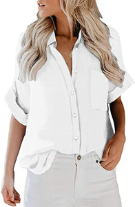 Women's Long Sleeve V-Neck Stripes Casual Blouses Pocket Button Down Shirt Tops