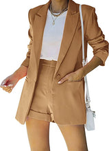 Load image into Gallery viewer, Women&#39;s 2 Piece Open Front Long Sleeve Blazer and Solid Short Pants Suit Sets