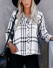 Load image into Gallery viewer, Women&#39;s Long Sleeve V-Neck Stripes Casual Blouses Pocket Button Down Shirt Tops