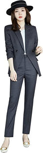 Women’s Business Two Piece Plaid Blazer Sets Double Breasted Office Work Blazer Jacket Pantsuits