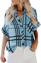 Load image into Gallery viewer, Women&#39;s Long Sleeve V-Neck Stripes Casual Blouses Pocket Button Down Shirt Tops