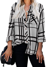 Load image into Gallery viewer, Women&#39;s Long Sleeve V-Neck Stripes Casual Blouses Pocket Button Down Shirt Tops