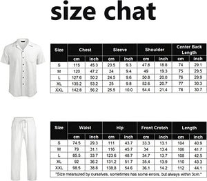 Men 2 Piece Linen Outfit Beach Button Down Shirt Casual Loose Pant Sets