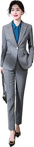 Women’s Business Two Piece Plaid Blazer Sets Double Breasted Office Work Blazer Jacket Pantsuits