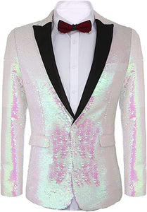 Men's Shiny Sequins Suit Jacket Blazer One Button Tuxedo for Party,Wedding,Banquet,Prom