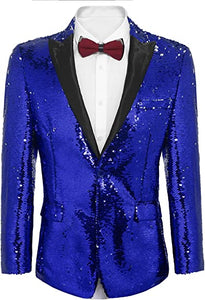 Men's Shiny Sequins Suit Jacket Blazer One Button Tuxedo for Party,Wedding,Banquet,Prom