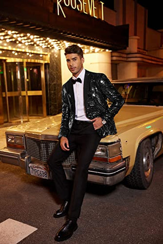 Men's Shiny Sequins Suit Jacket Blazer One Button Tuxedo for Party,Wedding,Banquet,Prom