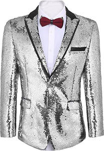 Men's Shiny Sequins Suit Jacket Blazer One Button Tuxedo for Party,Wedding,Banquet,Prom