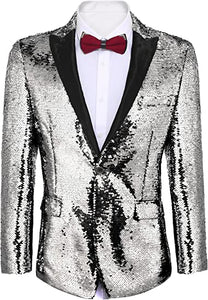 Men's Shiny Sequins Suit Jacket Blazer One Button Tuxedo for Party,Wedding,Banquet,Prom